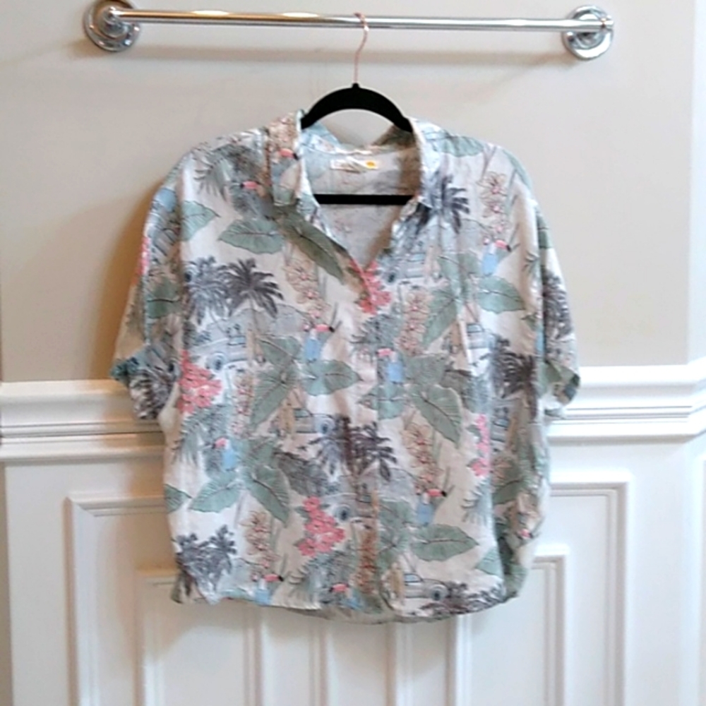 C&C linen Hawaiian print crop top